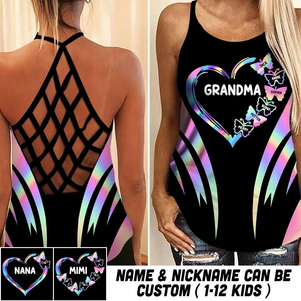 Personalized Grandma Kid Criss Cross Tank Top Best Mother's Day From For Daughter