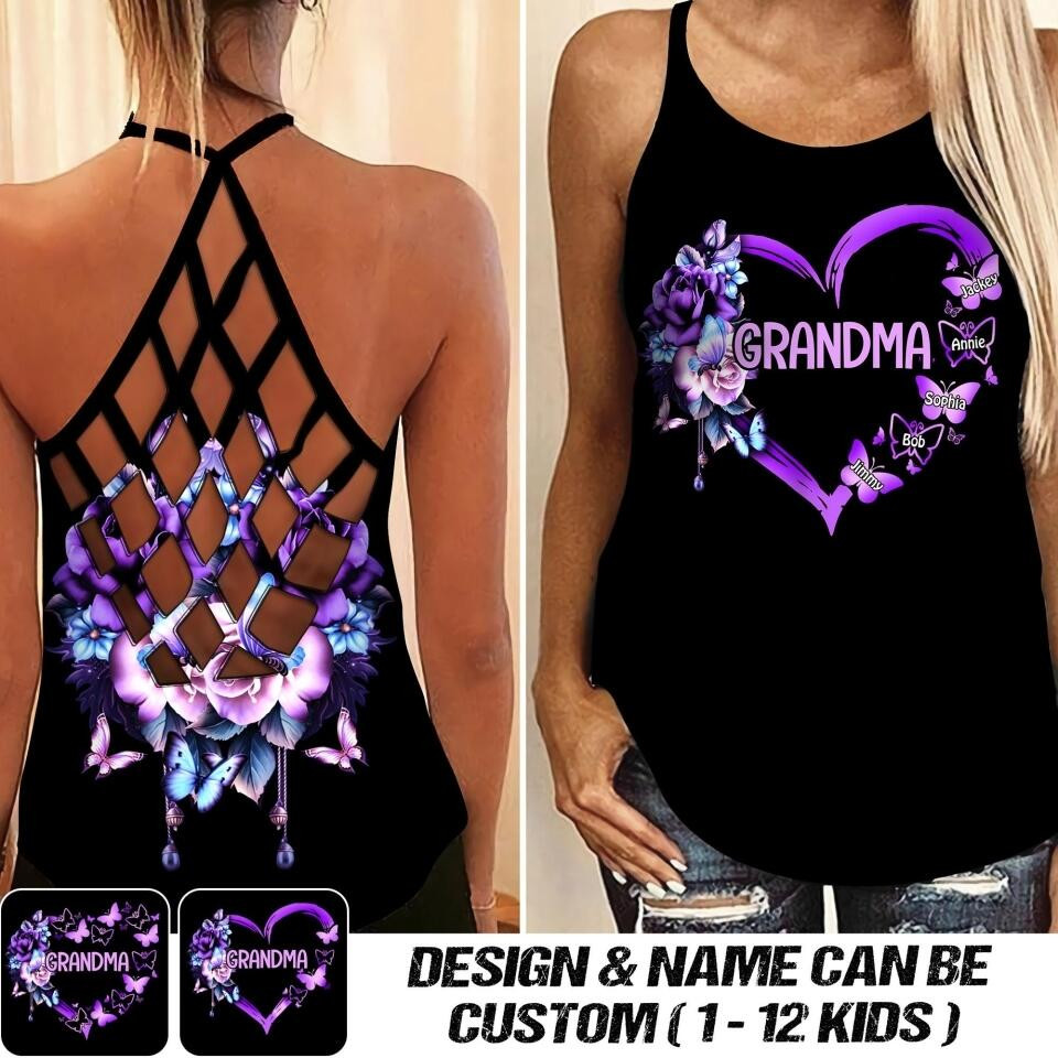 Personalized Grandma Kid Criss Cross Tank Top Mother's Day Presents For Mom