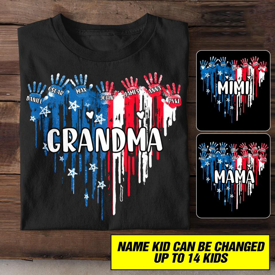 Personalized Grandma Kid Flag Independence Day T-Shirt Mother's Day Shirt Mother's Day Gifts - Gifts For My Girlfriend