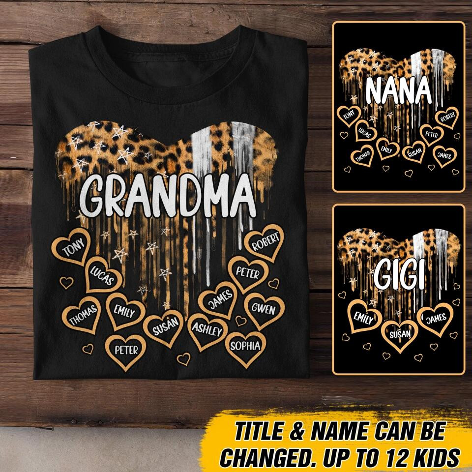 Personalized Grandma Kid Name Leopard Heart T-Shirt Mother's Day Shirt Mother's Day Gift For Daughter From Mom