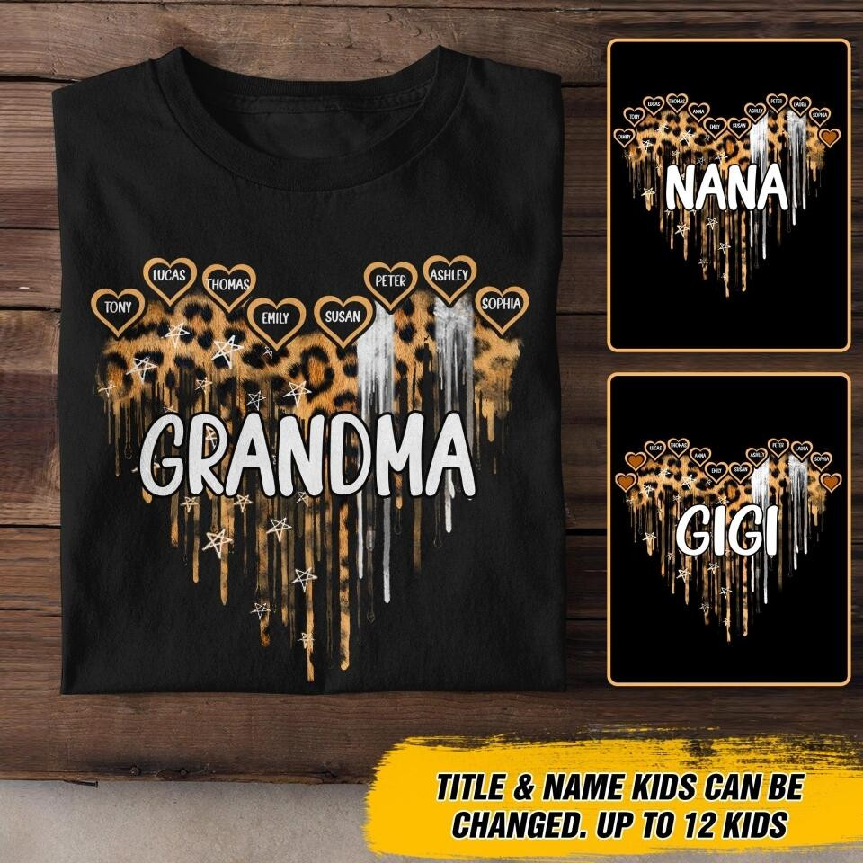 Personalized Grandma Leopard Kid Name T-Shirt Mother's Day Shirt Good Gifts For Girlfriend