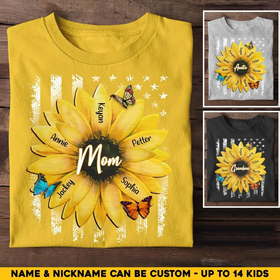 Personalized Grandma Mom Aunt Nana Sunflower Kid Name T-Shirt Mother's Day Shirt Mother's Day Gifts For Wife