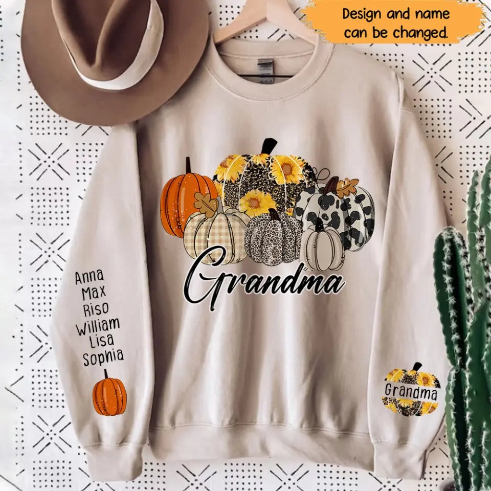 Personalized Grandma Pumpkin Custom Kid Names Sweater Mothers Day Gift For My Daughter
