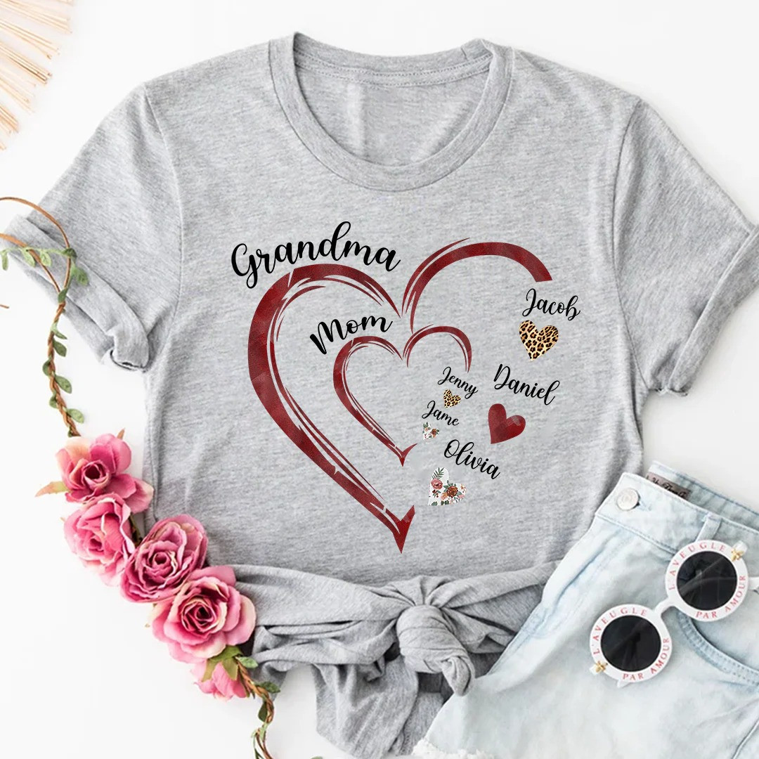 Personalized Grandma Puzzle Heart Shirt Family Names Tee Gift for Mom