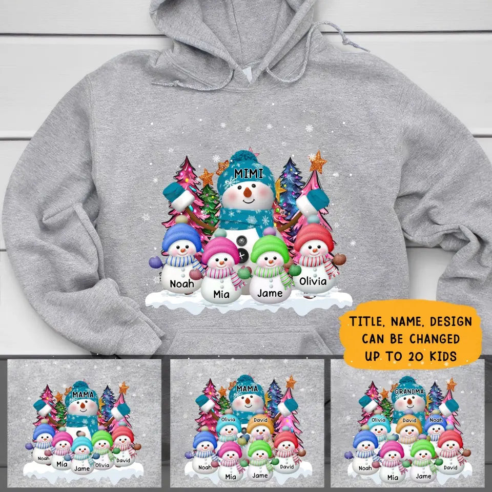 Personalized Grandma Snowman And Kid Name Christmas Tree Xmas Gift Hoodie Mothers Day Present Ideas