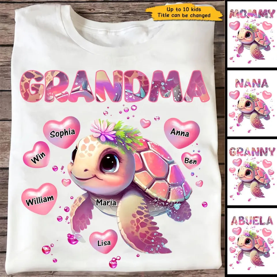 Personalized Grandma Turtle Hearts And Kid Names T-Shirt Mother's Day Shirt Good Gifts For Mom