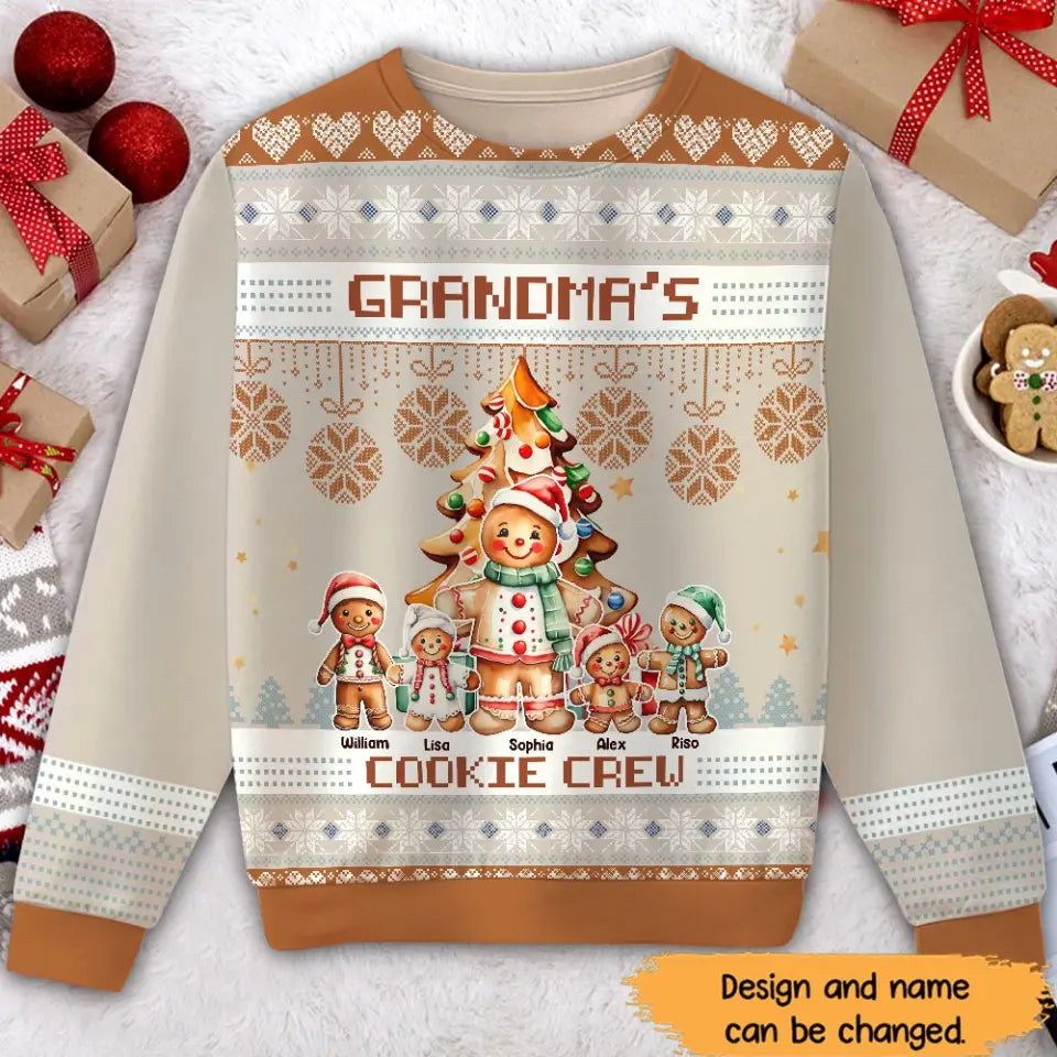Personalized Grandma's Cookie Crew And Kid Names Ugly Sweater Mothers Day Gift For Friends