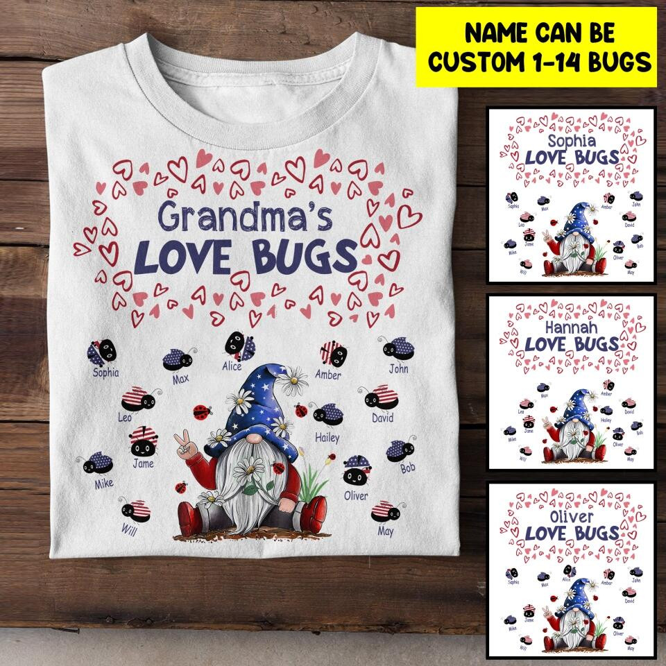 Personalized Grandma's Love Bugs Kid Name T-Shirt Mother's Day Shirt Gifts For Mum From Daughter