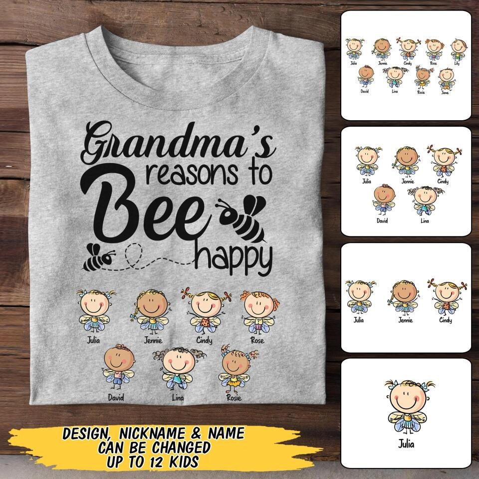 Personalized Grandma's Reason To Be Happy Bee Kid Name T-Shirt Mother's Day Shirt Ideas For Wife