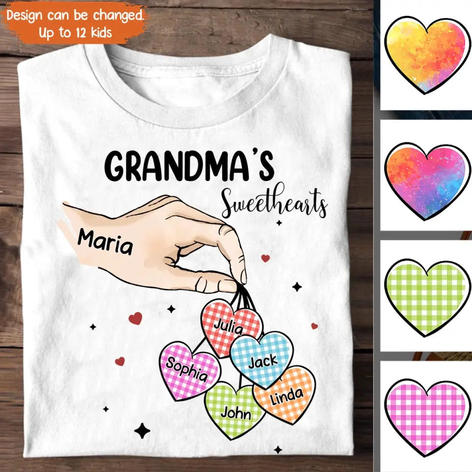 Personalized Grandma's Sweetheart Hand And Kid Name T-Shirt Mother's Day Shirt Good Mothers Day Gifts