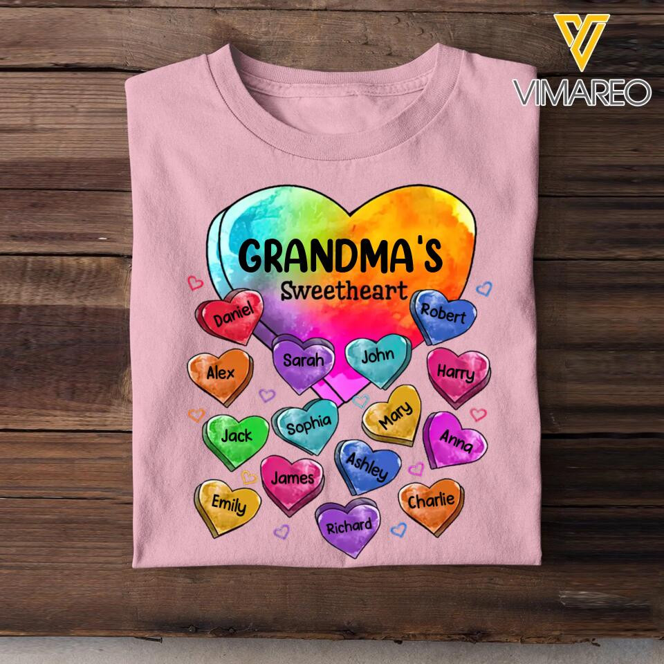 Personalized Grandma's Sweetheart Kid Name Heart T-Shirt Mother's Day Shirt Presents For Wife