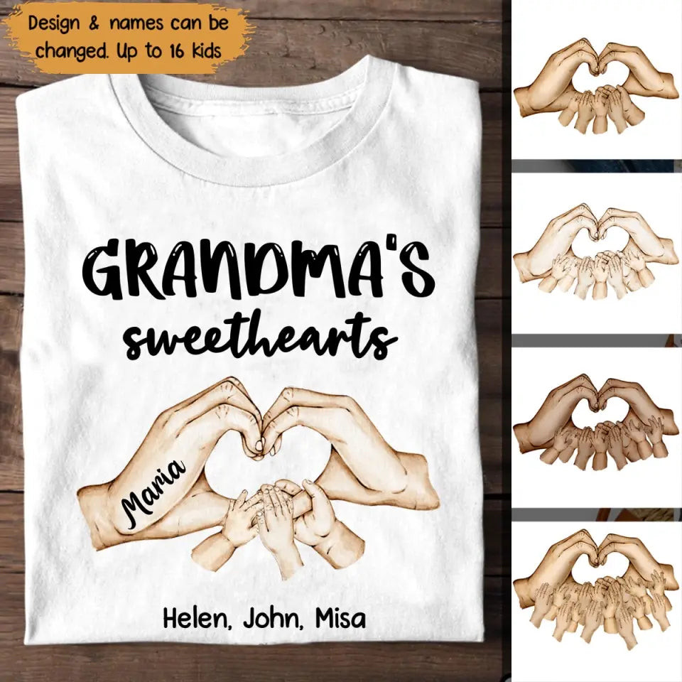 Personalized Grandma's Sweethearts Kid Name Hand T-Shirt Mother's Day Shirt Mother's Day Gifts For Elderly