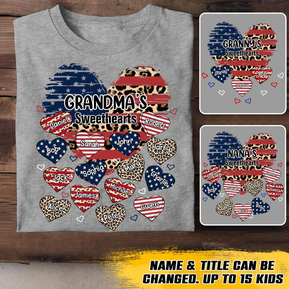 Personalized Grandma's Sweethearts With Us Flag And Kid's Name T-Shirt Mother's Day Shirt Best Mother's Day From For Daughter