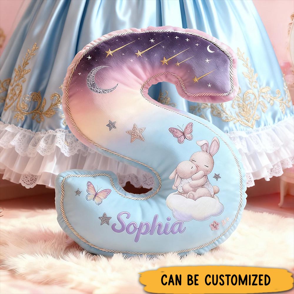 Personalized Graphic 3D 26 Letters Colorful Bunny Family Pillow Special Family Gift with Custom Name Design