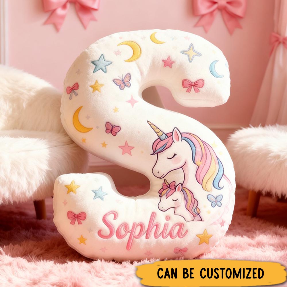 Personalized Graphic 3D 26 Letters Colorful Unicorn Family Pillow Special Family Gift with Custom Name Design