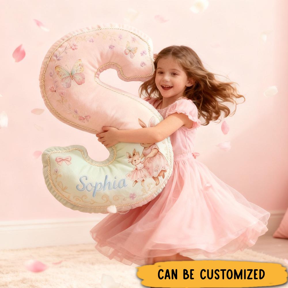 Personalized Graphic 3D 26 Letters Dancing Bunny Family Pillow Special Family Gift with Custom Name Design