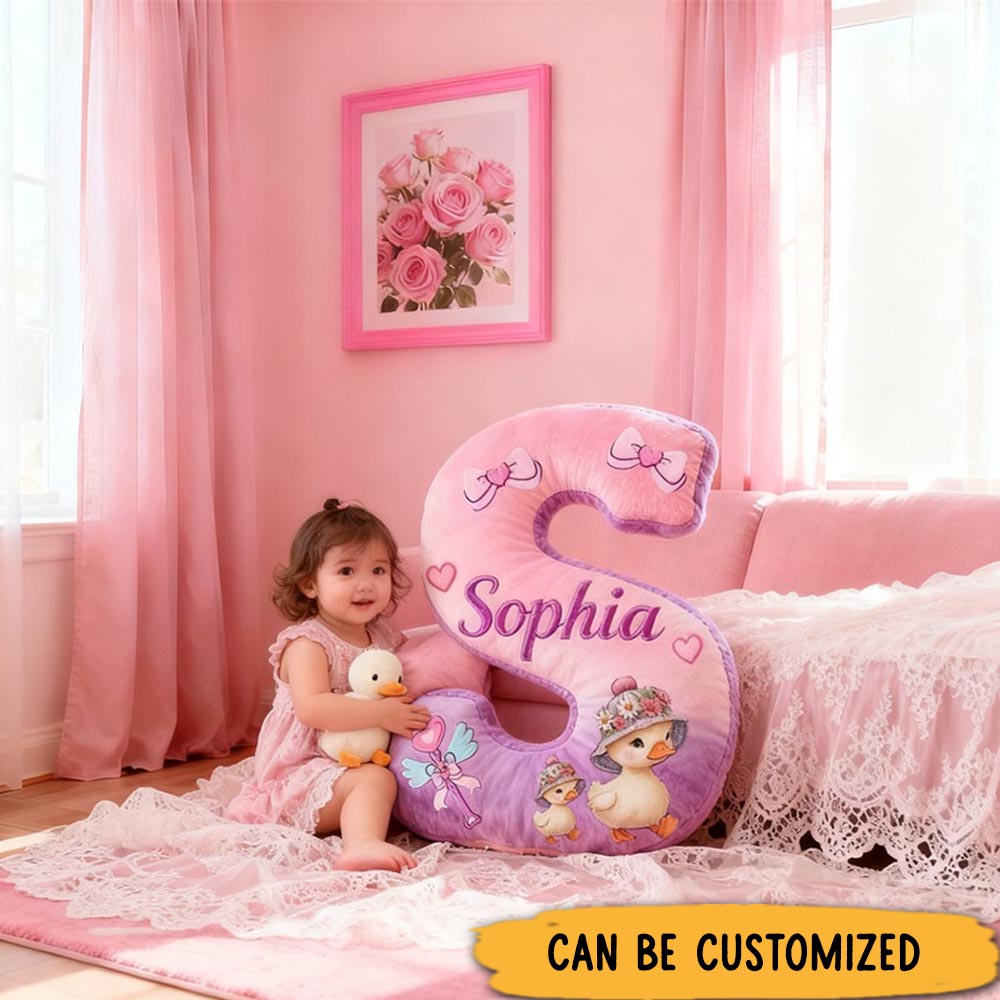 Personalized Graphic 3D 26 Letters Lovely Duck Princess Knowbot Family Pillow Special Gift for Family Members