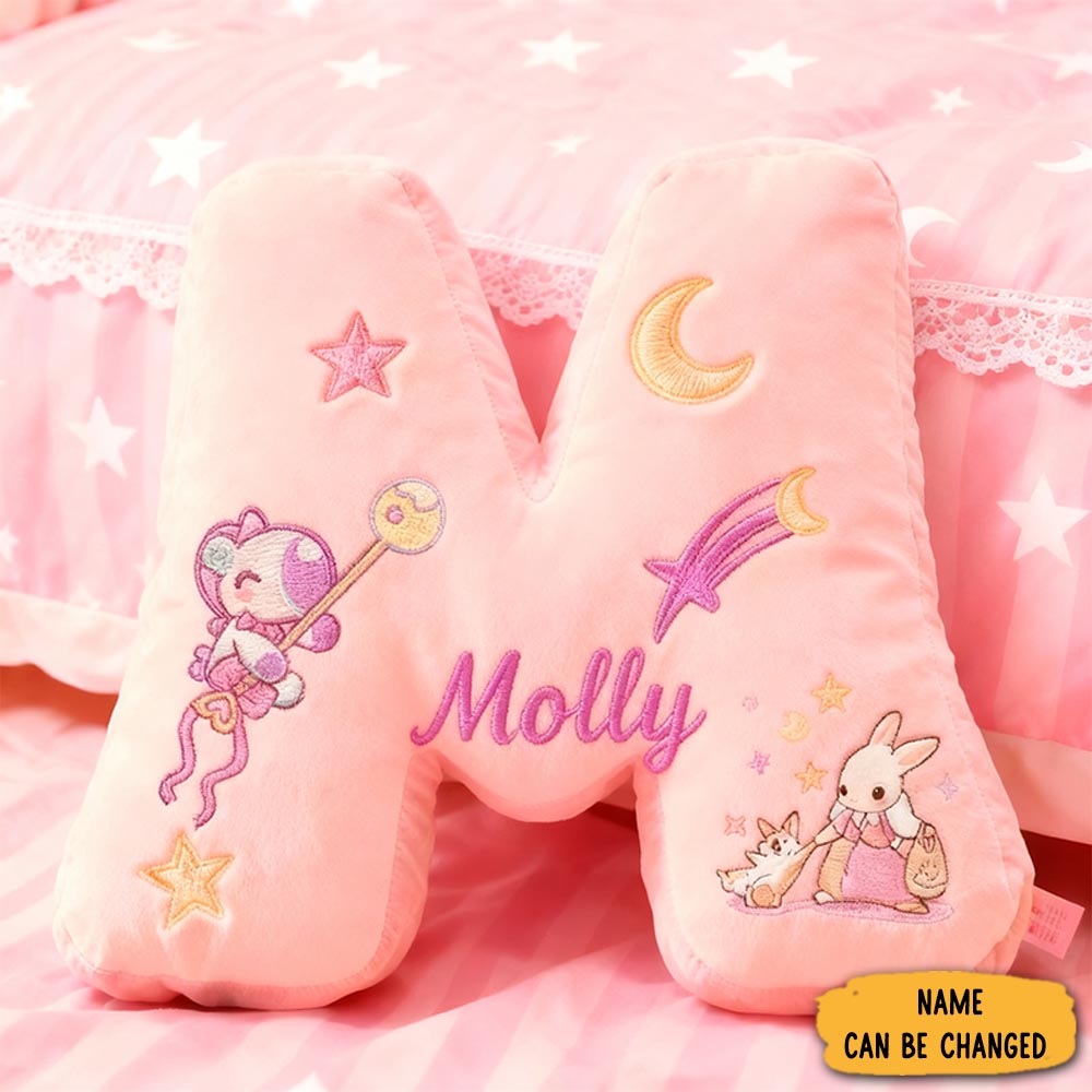 Personalized Graphic 3d 26 Letters Pink Bunny Family Pillow Special Family Gift With Custom Name Design