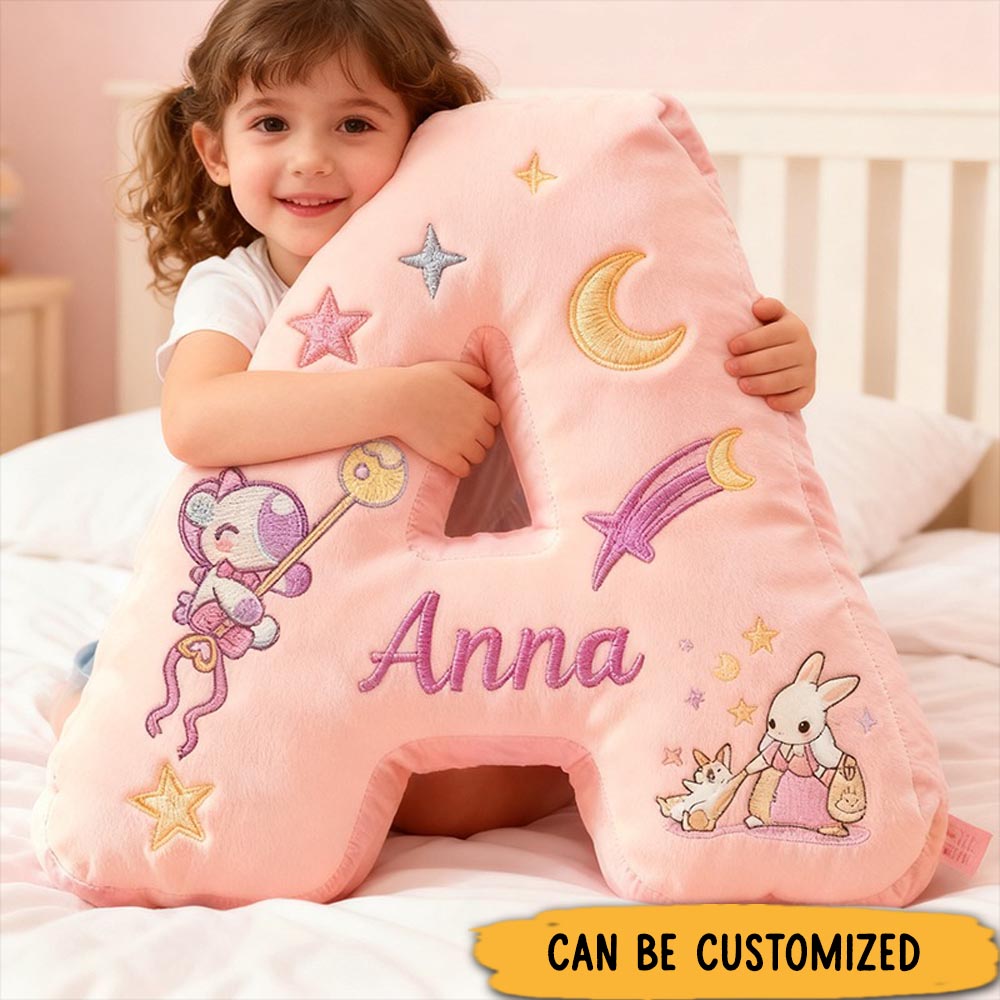 Personalized Graphic 3D 26 Letters Pink Bunny Family Pillow Special Family Gift with Custom Name Design