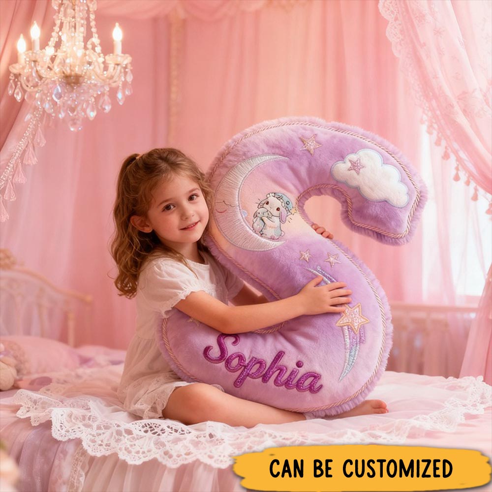 Personalized Graphic 3D 26 Letters Purple Bunny Family Pillow Special Family Gift with Custom Name Design