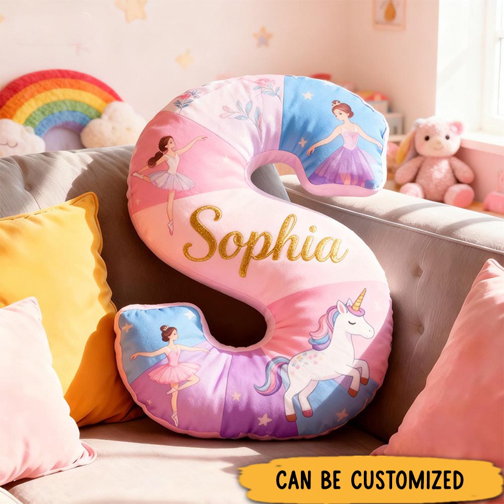 Personalized Graphic 3D Fantacy Horse Ballerina Alphabet Shaped Pillow for Dance Lovers Initial Pillow Christmas Gift for Kids