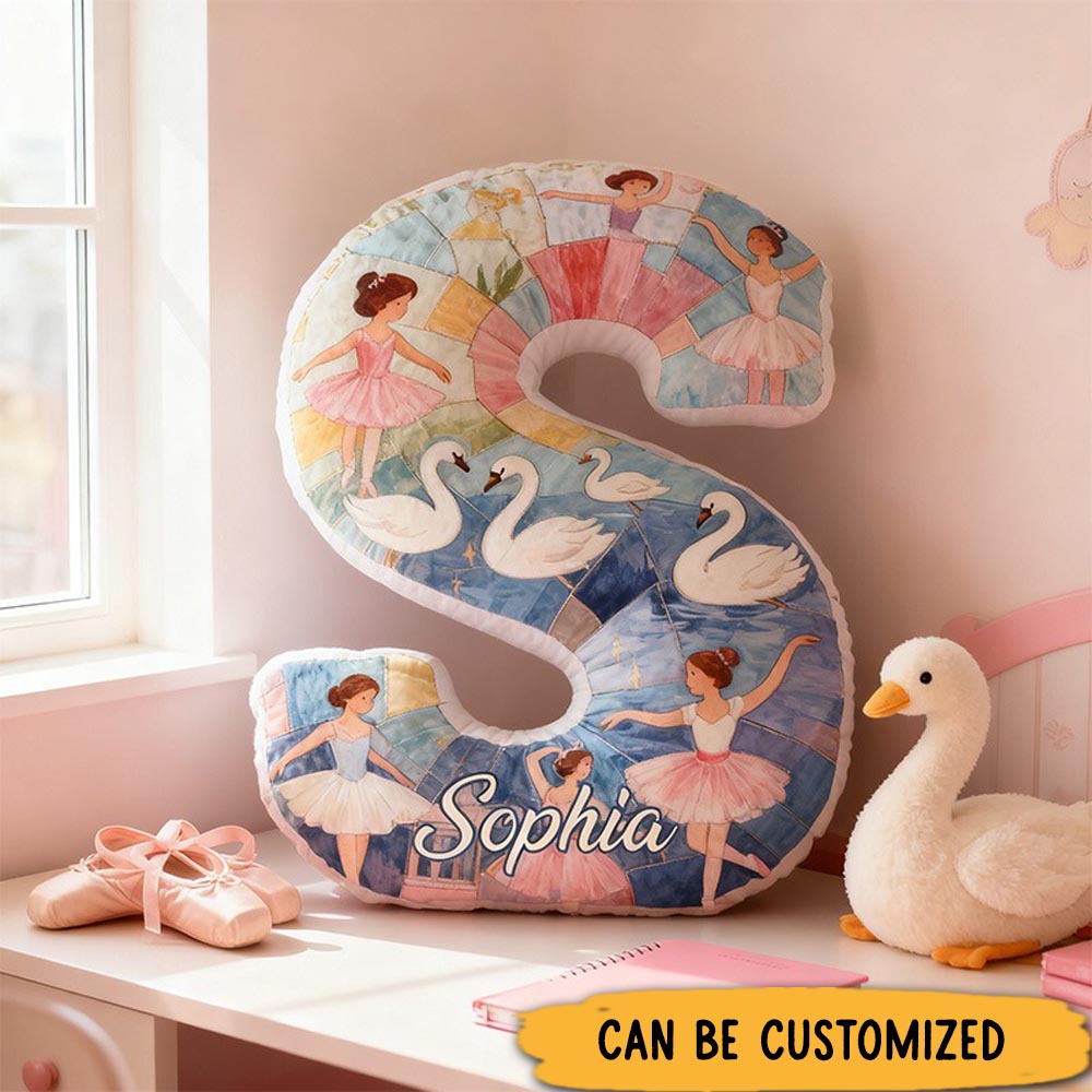 Personalized Graphic 3D Fantacy Swan Ballet Alphabet Shaped Pillow for Dance Lovers Initial Pillow Christmas Gift for Kids