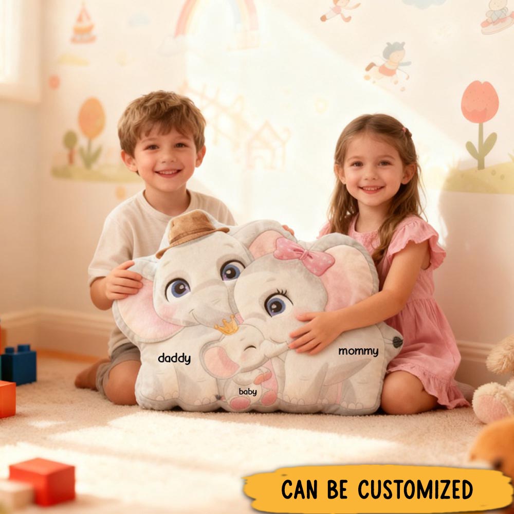 Personalized Graphic 3D Lovely Elephant Family Pillow Special Gift for Family Members