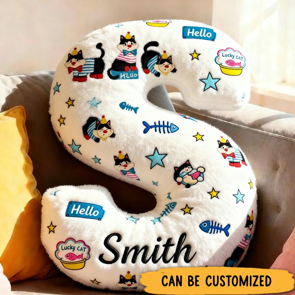Personalized Graphic 3D Lucky Cat Family Pillow for Family Members
