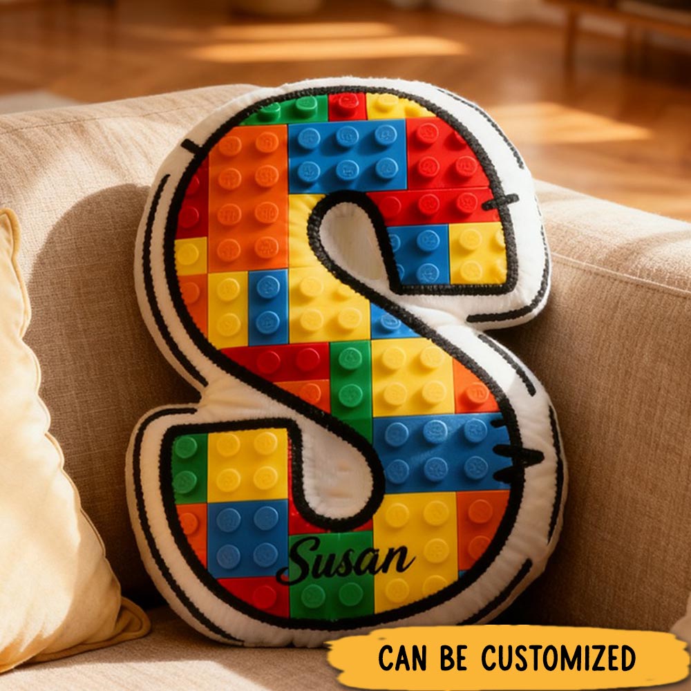 Personalized Graphic 3D Print Building Bricks Alphabet Pillow Funny Kid Pillow Gift for Geek Lover
