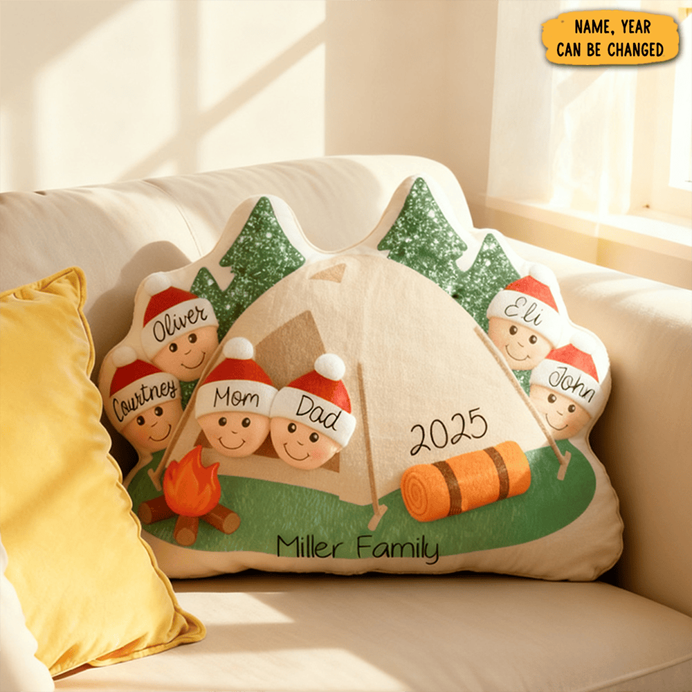 Personalized Graphic 3d Print Camping Christmas Pillow Hiking Tent Camper Family Friend Gift For Her Him Kid Unique Stocking Stuffer Idea