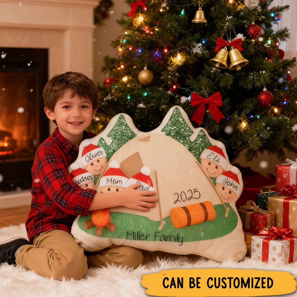 Personalized Graphic 3D Print Camping Christmas Pillow Hiking Tent Camper Family Friend Gift for Her Him Kid Unique Stocking Stuffer Idea