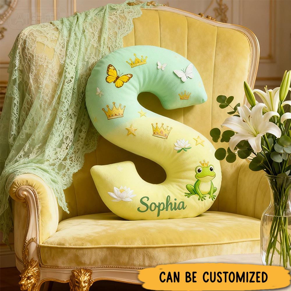 Personalized Graphic 3D Print Cartoon Frog And Love Tale Alphabet Shaped Pillow for Cartoon Lovers Initial Pillow Christmas Gift for Kids