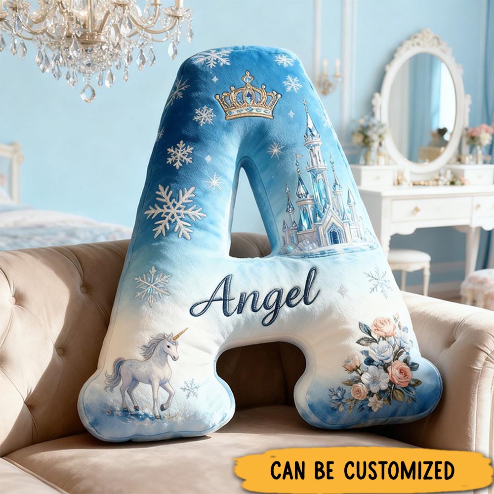 Personalized Graphic 3D Print Cartoon Ice Fairy Tale Alphabet Shaped Pillow for Cartoon Lovers Initial Pillow Christmas Gift for Kids