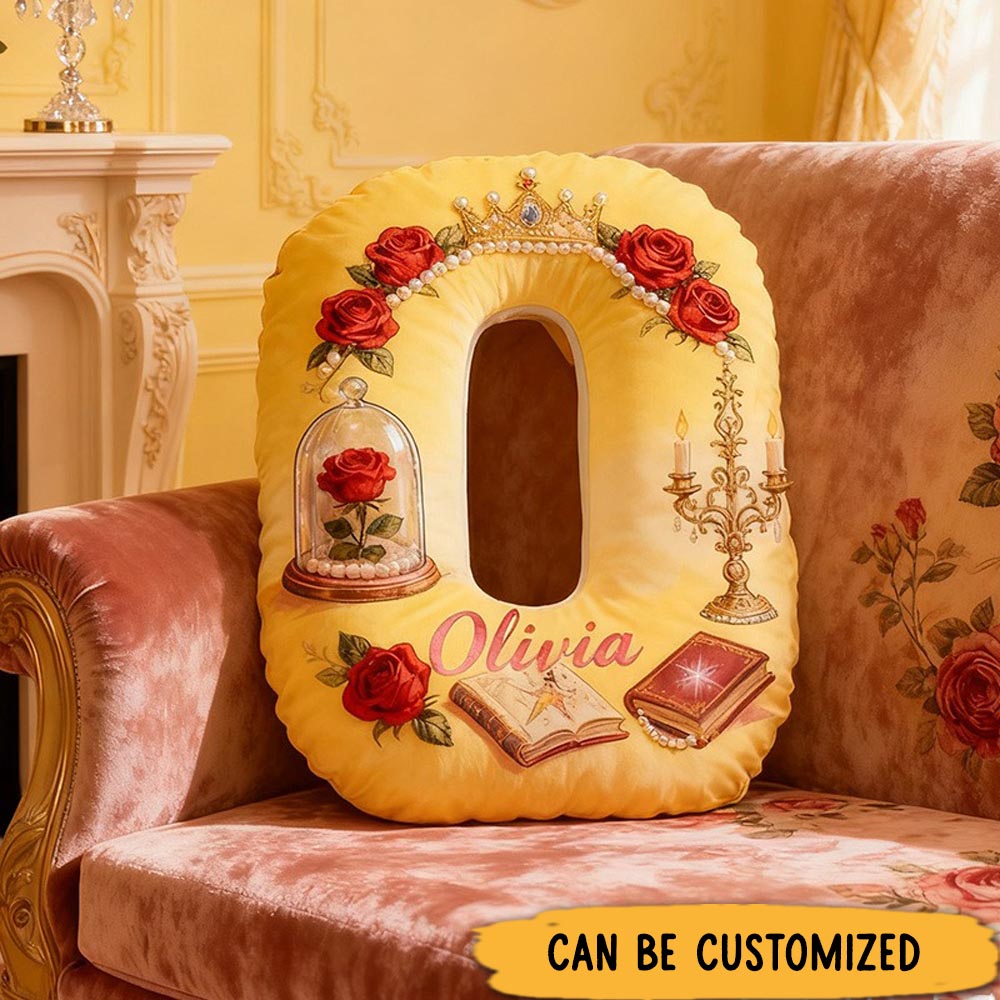 Personalized Graphic 3D Print Cartoon Rose And Love Tale Alphabet Shaped Pillow for Cartoon Lovers Initial Pillow Christmas Gift for Kids