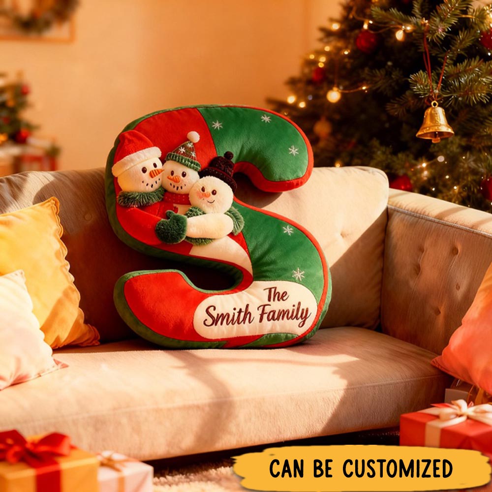 Personalized Graphic 3D Print Christmas Snowman Letters Shaped Holiday Festival Pillow Gift for Family