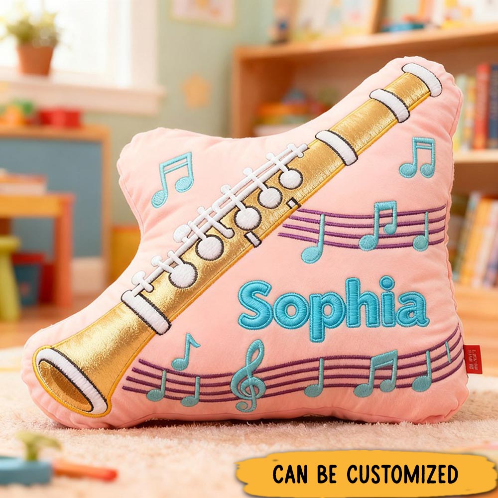 Personalized Graphic 3D Print Clarinet Pillow With Your Own Name Soft Stuffed Toy for Kids Music Lovers Unique Decorative Cushion for Kids' Room and Music Room