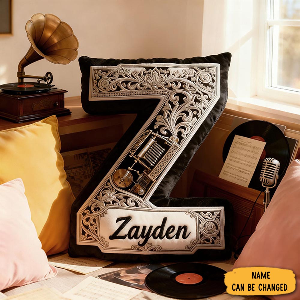 Personalized Graphic 3d Print Classic Music Box Pillow With 26 Alphabet Letters And Your Own Name Soft Stuffed Toy For Kids Music Lovers Unique Decorative Cushion For Room