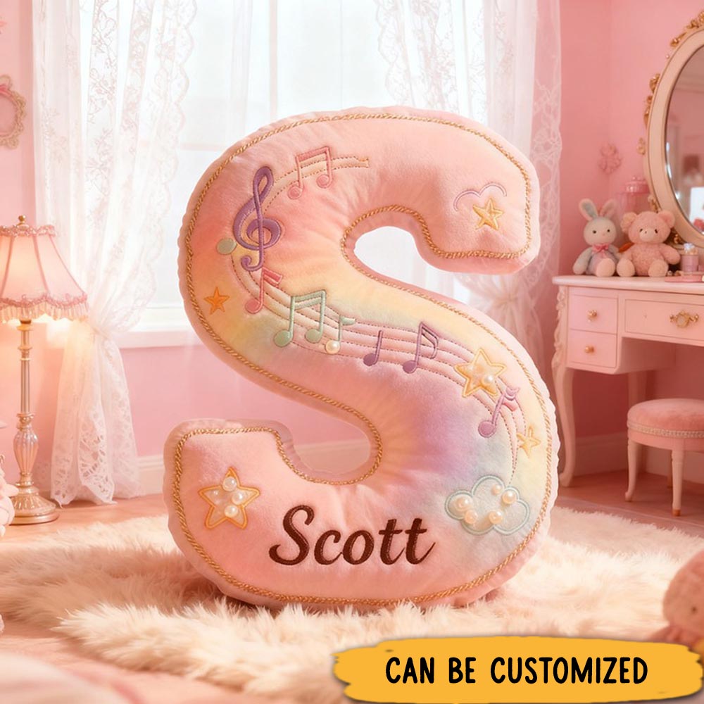Personalized Graphic 3D Print Colorful Notes Music Pillow with Your Own Name Soft Stuffed Toy for Kids Music Lovers Decorative Cushion for Girls' Room and Music Room