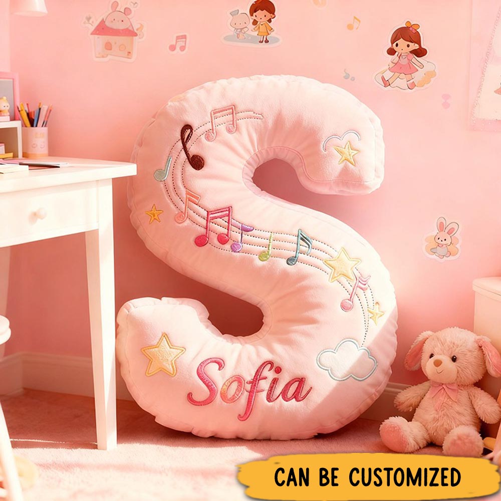 Personalized Graphic 3D Print Colorful Notes Pillow with Your Own Name Soft Stuffed Toy for Kids Music Lovers Decorative Cushion for Girls' Room and Music Room