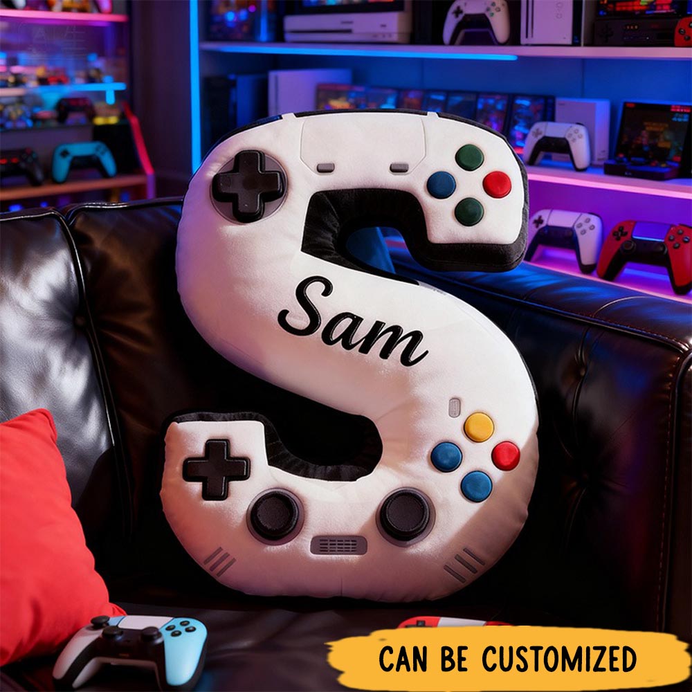 Personalized Graphic 3D Print Controller Alphabet Shaped Pillow for Game Lovers Initial Pillow Christmas Gift for Kids