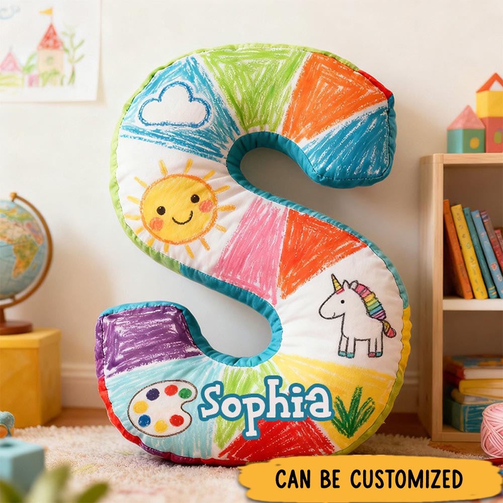 Personalized Graphic 3D Print Crayon Artist Alphabet Shaped Pillow for Art Lovers Initial Pillow Christmas Gift for Kids
