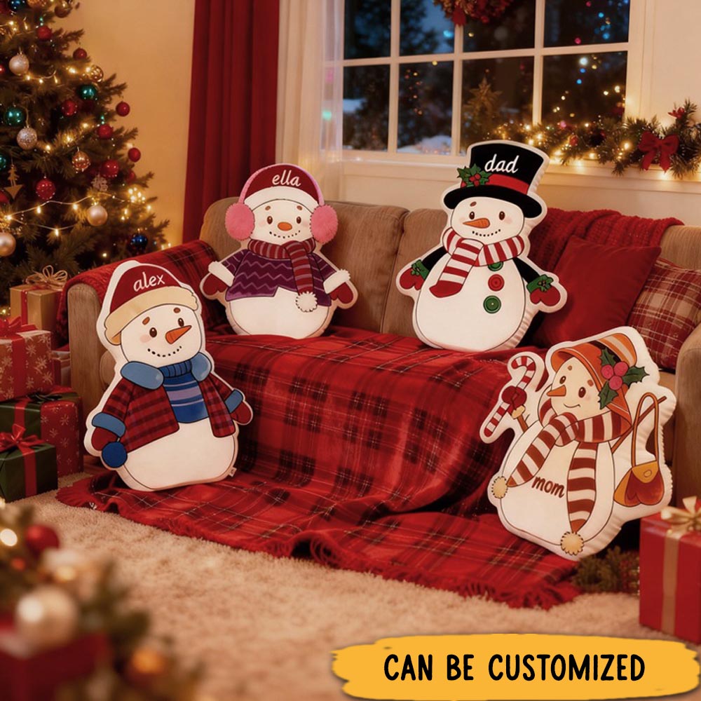 Personalized Graphic 3D Print Cute Snowman Family Shaped Holiday Festival Pillow Gift for Family