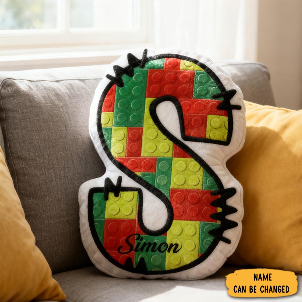 Personalized Graphic 3d Print Doodle Bricks Pillow Funny Kid Letter Pillow With Name