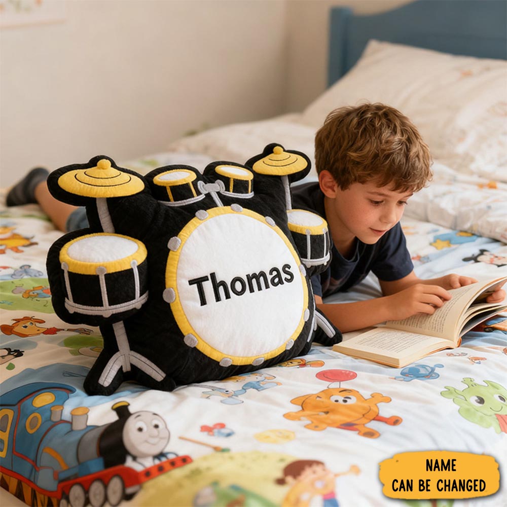 Personalized Graphic 3d Print Drum Set Pillow With Your Own Name Soft Stuffed Toy For Kids Unique Decorative Cushion For Boys Room And Music Room