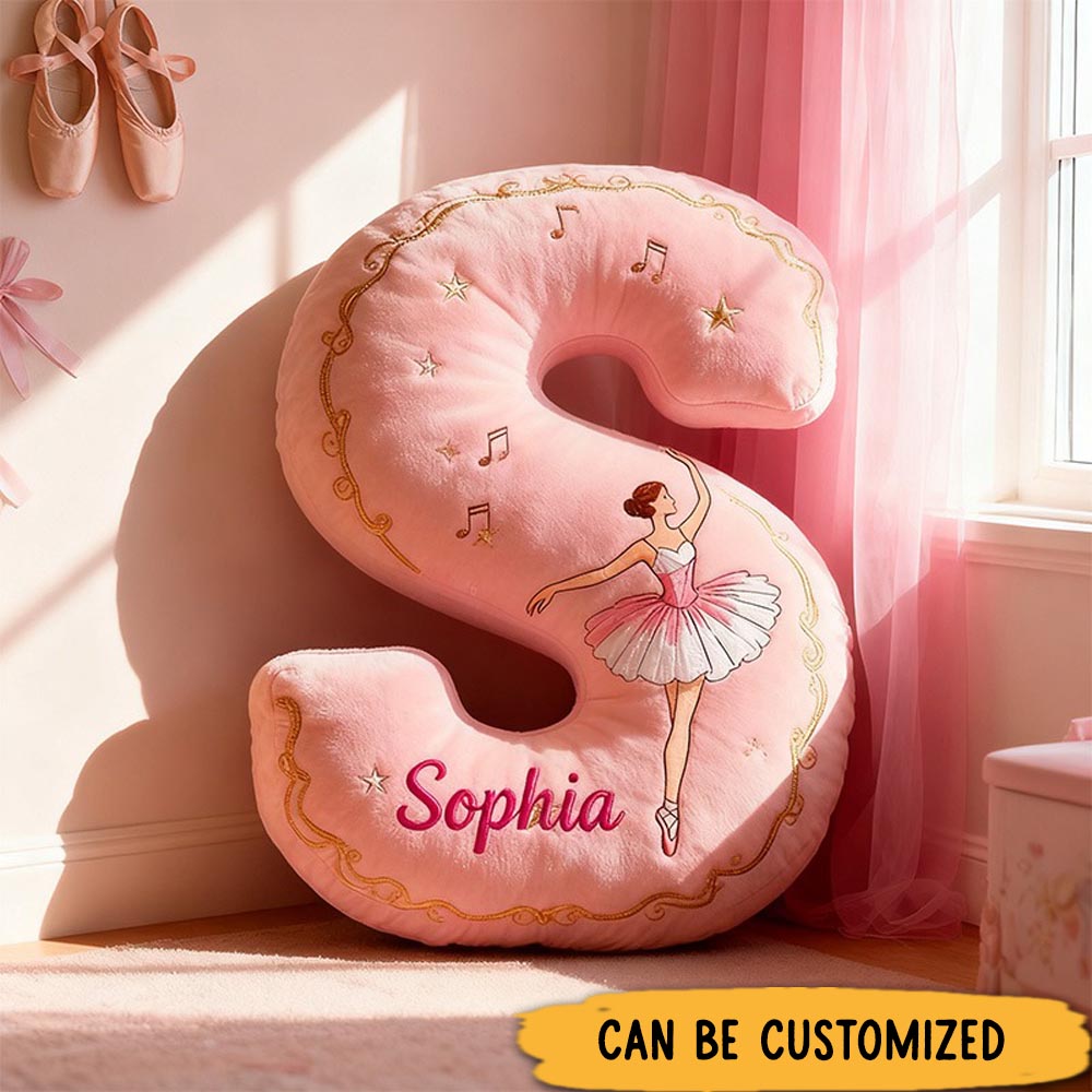 Personalized Graphic 3D Print Elegant Ballerina Alphabet Shaped Pillow for Dance Lovers Initial Pillow Christmas Gift for Kids