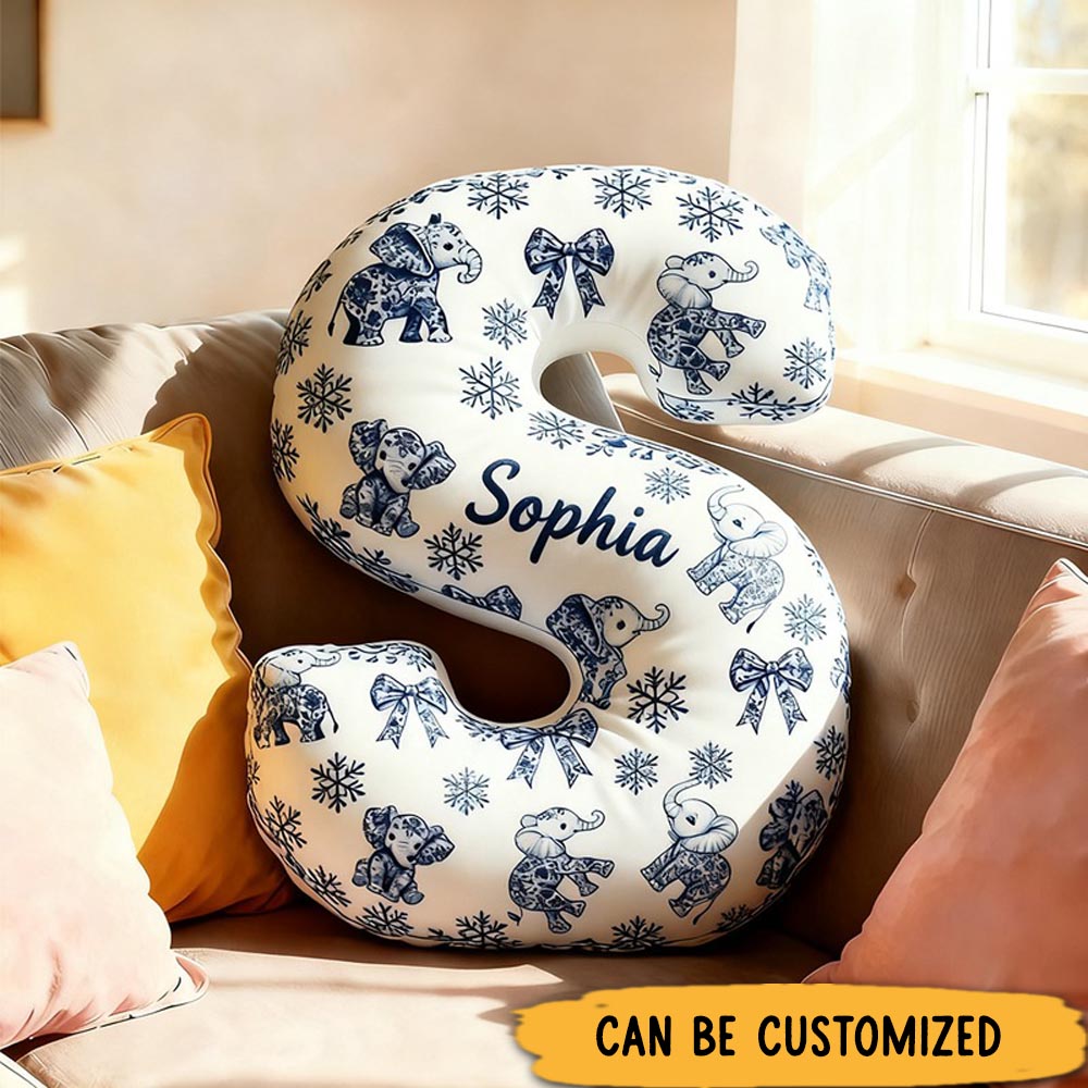 Personalized Graphic 3D Print Elephant Pillows Letter Shape Pillows Gifts Christmas Gifts for Family