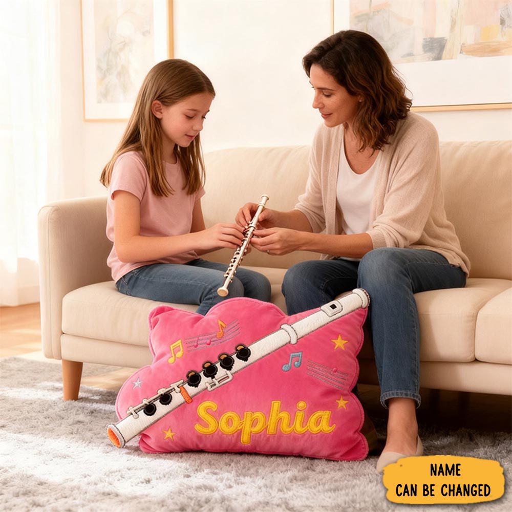 Personalized Graphic 3d Print Flute Pillow With Your Own Name Soft Stuffed Toy For Kids Music Lovers Unique Decorative Cushion For Kids Room And Music Room