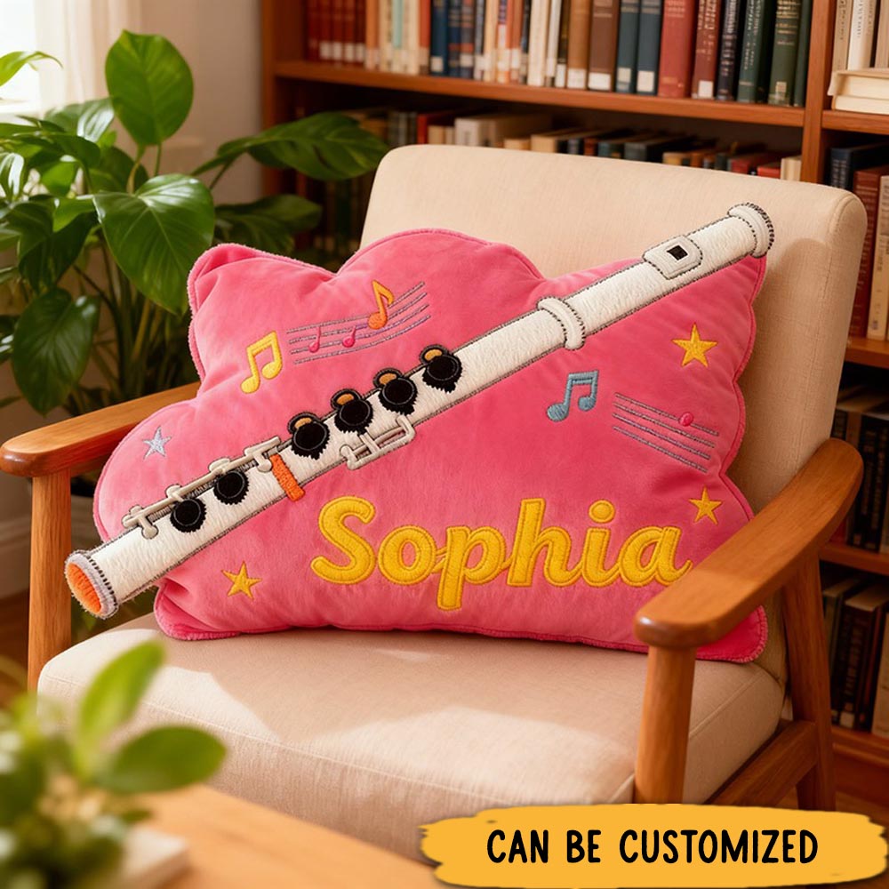 Personalized Graphic 3D Print Flute Pillow With Your Own Name Soft Stuffed Toy for Kids Music Lovers Unique Decorative Cushion for Kids' Room and Music Room