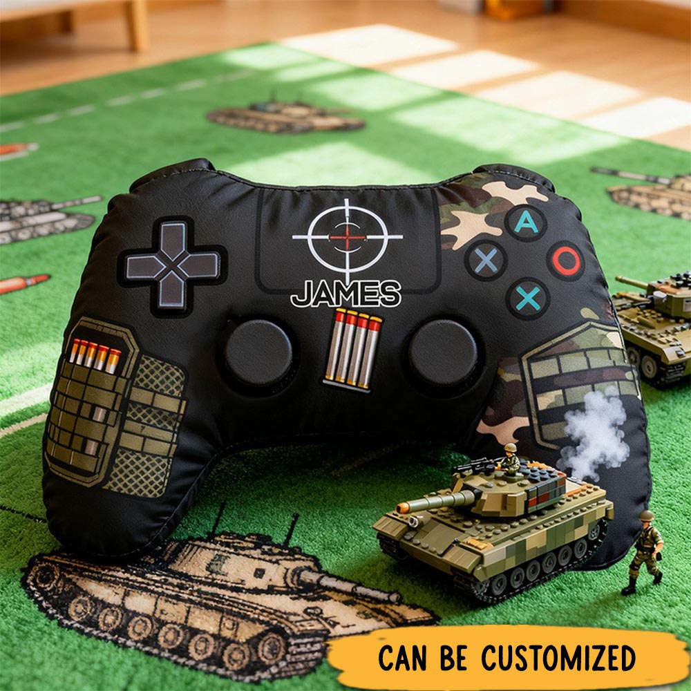 Personalized Graphic 3D Print FPS Style Game Controller Shaped Pillow for Game Lovers Plush Pillow Christmas Gift for Kids