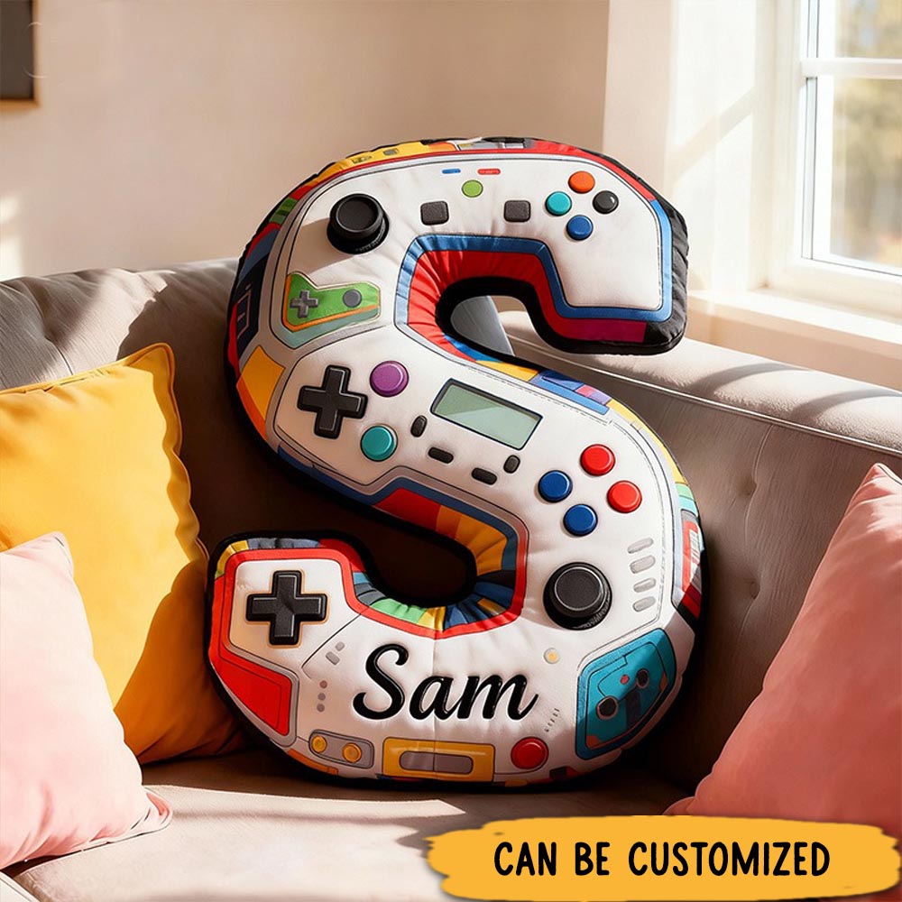 Personalized Graphic 3D Print Gamer Alphabet Shaped Pillow for Game Lovers Initial Pillow Christmas Gift for Kids